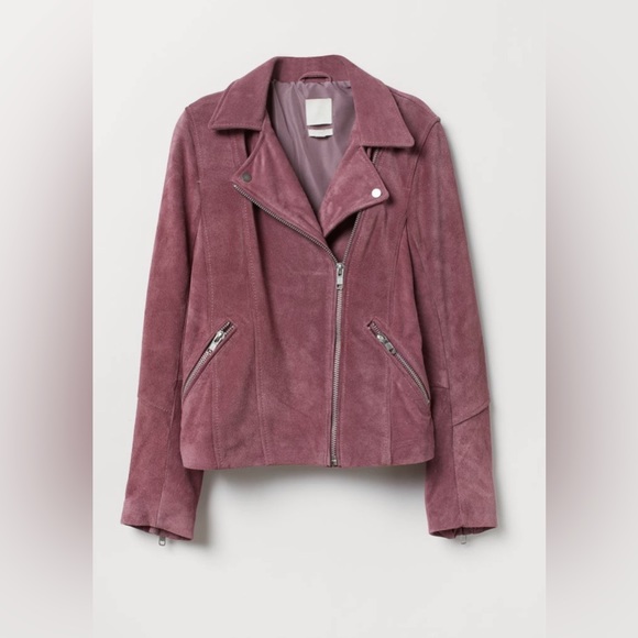 H&M Jackets & Blazers - H&M Real Suede Motorcycle Jacket in Mauve Size 12